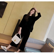 批发新款潮<b class='q'>女装</b><b class='q'>休闲</b>小香风两件套针织毛衣时尚阔腿裤套