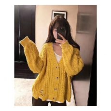 批发秋装新款韩版宽松外搭开衫毛衣外套针织衫女