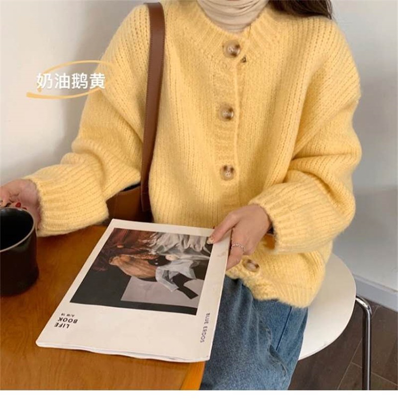 스웨터 오픈 가디건 여성 가을 한국 루즈핏 레트로 외국 가스 연령 감소 쇼트 스타일 라운드 넥 니트 스웨터