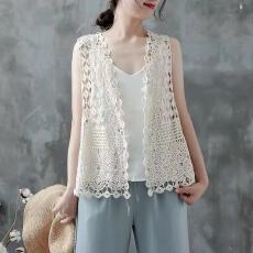 批发薄款针织马甲<b class='q'>女</b>夏外搭宽松<b class='q'>开衫</b>无袖坎肩镂空背心钩花上衣外套