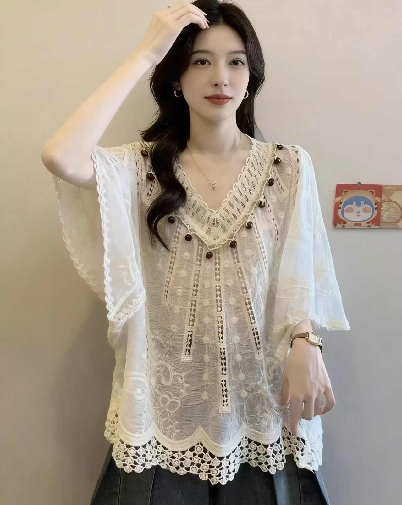 여름 새로운 문예 레트로 셔츠 자수 루즈핏 자외선 차단 카디건 코트 캐주얼 다용도 맨위 여성