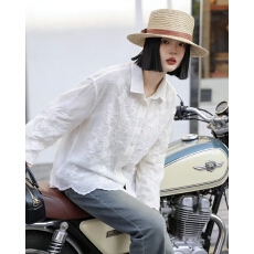 批发清新文艺刺绣长袖衬衫春夏季<b class='q'>韩版</b>宽松休闲Polo领不规则上衣