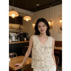 批发夏季韩版小众设计感精致<b class='q'>网纱</b>钩花镂空文艺针织女无袖外搭马甲