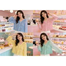 批发V领长袖多巴胺<b class='q'>镂空</b>防晒开衫女新款设计感法式宽松<b class='q'>针织</b><b class='q'>罩衫</b>上衣