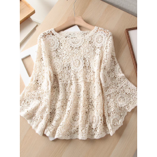 批发夏季新款设计感<b class='q'>镂空</b>钩花时尚洋气喇叭袖<b class='q'>针织</b>衫宽松显瘦<b class='q'>罩衫</b>上衣潮