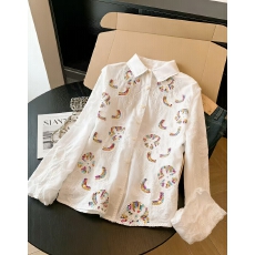 提花刺绣亮片白色衬衫女春季2026新款高级感宽松气质上衣