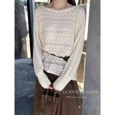 批发韩系慵懒宽松钩花<b class='q'>镂空</b>透视腰带春秋季一字领斜肩