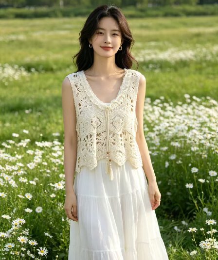 자수 홀로우 아웃 니트 베스트 조끼 여성 여름 외부 가져 가라. 새로운 보헤미안 루즈핏 슬립 맨위 민소매 블라우스