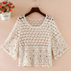 批发春夏外搭针织衫罩衫钩花镂空小外套春秋短款空调衫宽松毛线小披肩