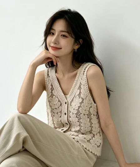 디자인 센스 홀로우 아웃 민소매 조끼 맨위 여성 외출용 여름 2026 슈퍼 화재 쇼트 스타일 외출용 블라우스
