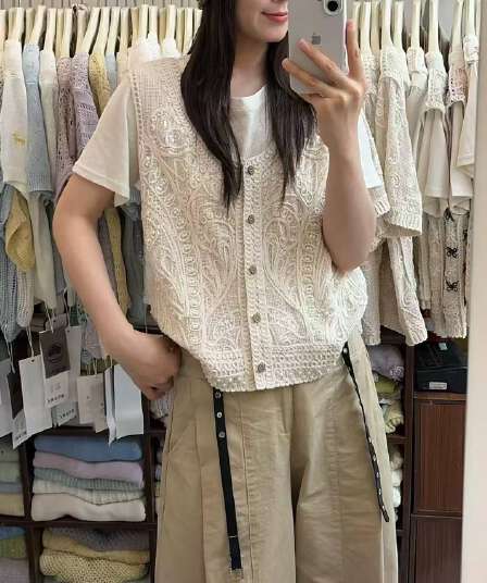 부드러운 바람 홀로우 아웃 조끼 여자 여름 얇은 스타일 통기성 다용도 연령 감소 캐주얼
