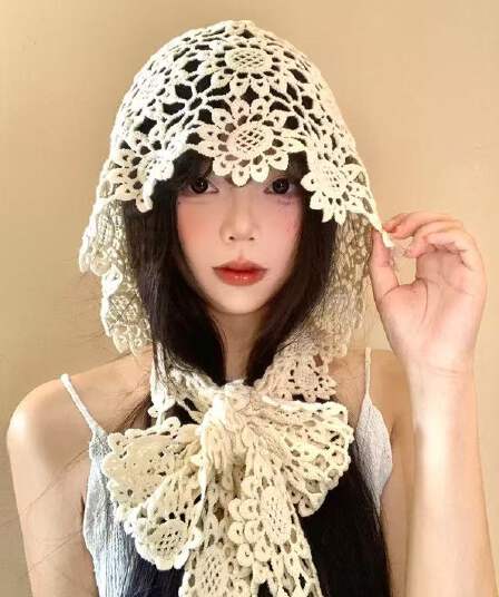 사계절 홀로우 아웃 자수 레이스 다목적 숄 모자 여자 여행 분위기 센스 사진 찍기 패키지 헤드 기어