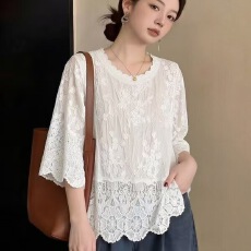 批发高级好看刺绣蕾丝衬衫女装夏季2026新款<b class='q'>大码</b>胖mm流行爆款短袖上衣