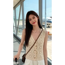 批发夏季麻花木扣编织开衫宽松型无袖镂空<b class='q'>可爱</b>vintage背心内搭上衣