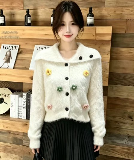 프랑스식 느긋한 바람 스웨터 오픈 가디건 여성 2026 가을 겨울철 새로운 작은 키 부드러운 찹쌀 니트 재킷