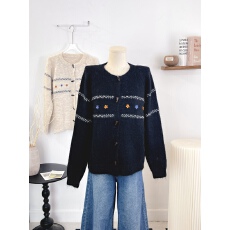 批发<b class='q'>夏</b>珍费尔岛毛衣开衫女冬季牛角扣宽松慵懒风森系提花针织衫外套