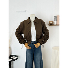 批发棕色短款垫肩皮夹克短外套女皮衣春秋季巴恩风穿搭宽松