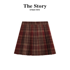 批发那些事衣橱毛呢红格纹百褶裙女小个子秋冬a字半身裙高腰显瘦短裙