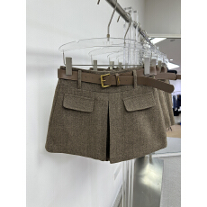 批发TOP欧货正品2025秋季新款时尚高腰显瘦百搭呢料a字阔腿<b class='q'>裙裤</b>短裤<b class='q'>女</b>