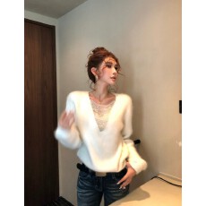 批发李婉君法式气质水晶晶上衣女秋冬显瘦羊毛+<b class='q'>兔毛</b>雪雕纱线重磅<b class='q'>毛衣</b>