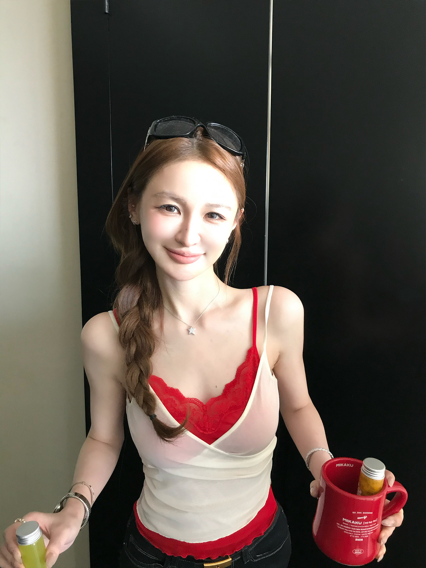 skk store 하트 비트 바 리 순수한 욕망 핫걸 스택 착용 페이크 레이어드 레이스 캐미솔 여름