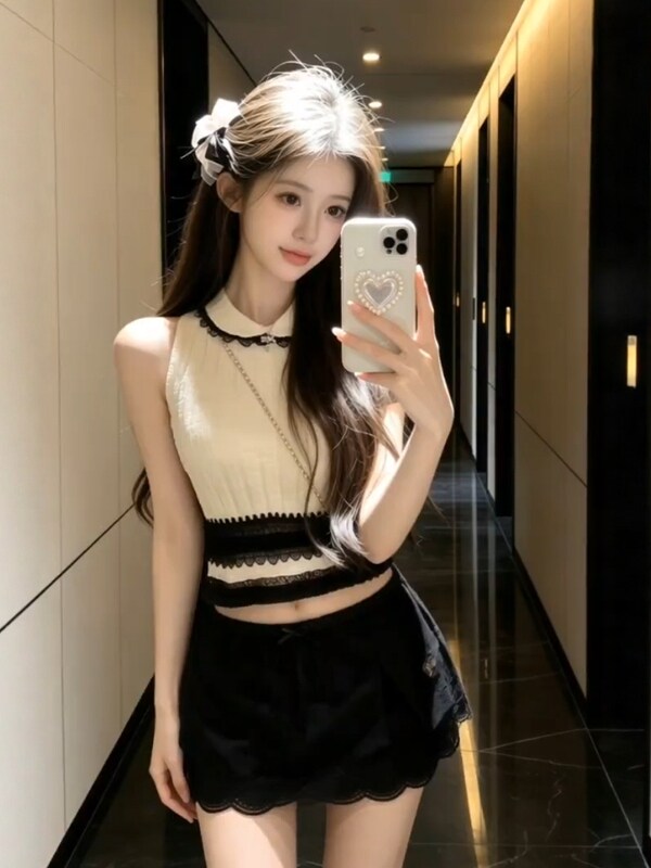 프랑스식 품격 베이비 칼라 핫걸 레이스 니트 조끼 여성 의류 2026 여름 새로운 작은 샤넬 스타일 아름다운 맨위