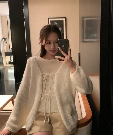 2026 년 봄 가을 새로운 자수 꽃 캐미솔 니트 스웨터 오픈 가디건 여성 투피스 슈트