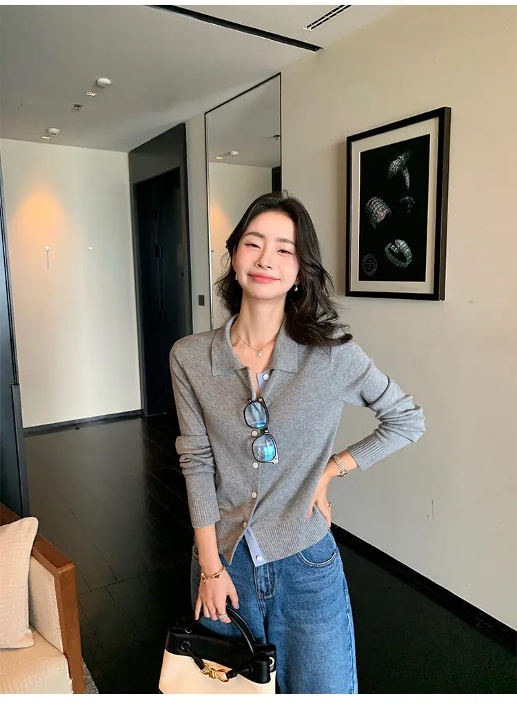 배색 폴로 칼라 니트 가디건 상세 이미지 18