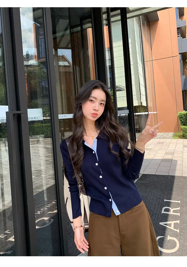 배색 폴로 칼라 니트 가디건 상세 이미지 21