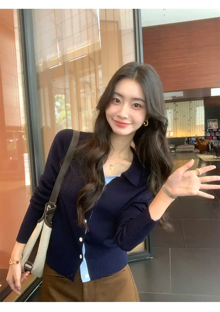 배색 폴로 칼라 니트 가디건 상세 이미지 22