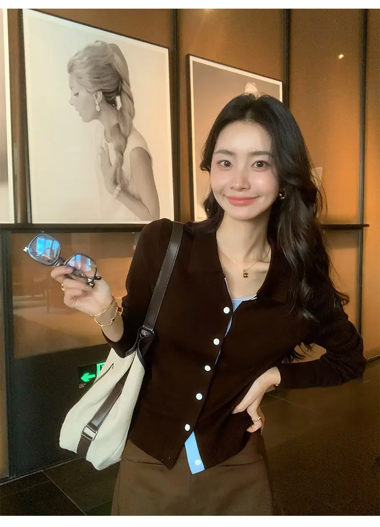 배색 폴로 칼라 니트 가디건 상세 이미지 23