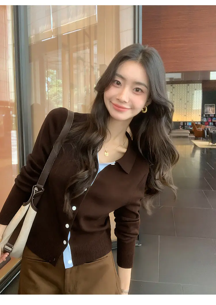 배색 폴로 칼라 니트 가디건 상세 이미지 25