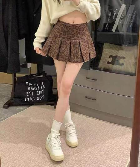 가을 새로운 한 부서 ins 레트로 핫걸 하이웨이스트 슬림해 보이는 레오파드 무늬 반신 스커트 여성 다용도 A라인 스커트 트렌디
