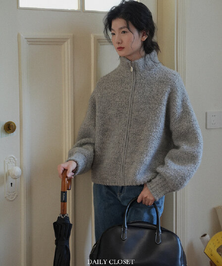 dailycloset 원 서민 들 의 삶 두꺼운 스타일 라운드 넥 회색 서클 실 니트 스웨터 오픈 가디건