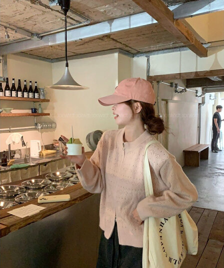화이트 홀로우 아웃 니트 오픈 가디건 여성 2026 가을 루즈핏 슬림해 보이는 더블 지퍼 긴팔 라운드 넥 스웨터 코트 여성 의류