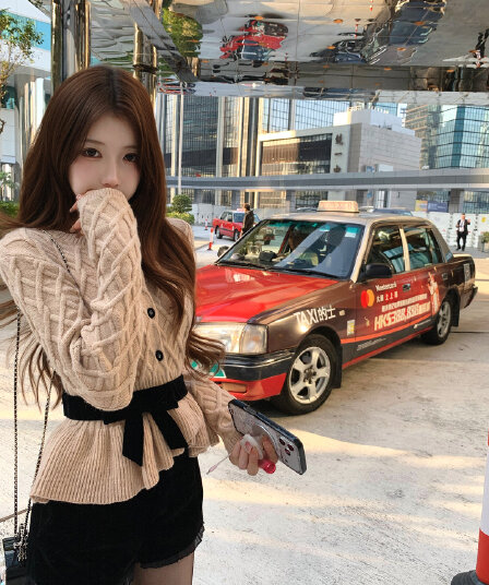 bigking 다이 킨 홈 작은 샤넬 스타일 허리 수축 나비 매듭 양모 니트 오픈 가디건 스웨터 코트 디자인 센스 맨위