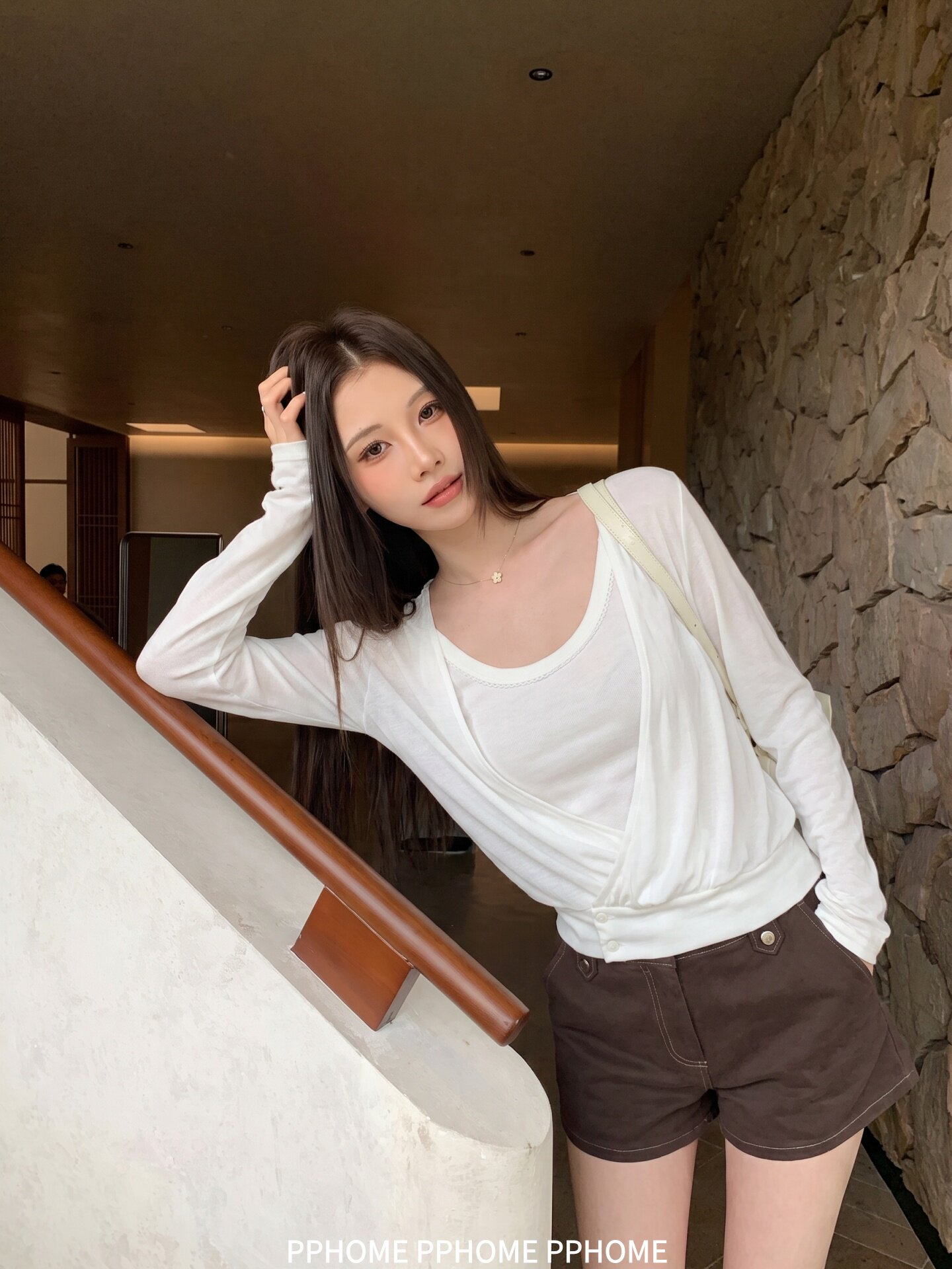 PPHOME自制加冰美式早秋长袖斜门襟罩衫花边背心吊带上衣两件套 服裝批發女裝批發服飾貨源