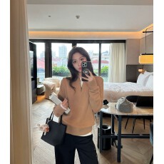 批发秋冬新款韩版学院风POLO领半拉链针织衫女宽松慵懒风休闲<b class='q'>百搭</b>毛衣