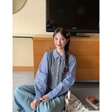 陆小团团格纹麻花假两件针织开衫韩系气质休闲简约宽松百搭上衣女
