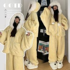批发孕妇<b class='q'>秋衣</b><b class='q'>秋裤</b>套装秋冬加绒加厚羊羔毛睡衣冬季连帽保暖家居服