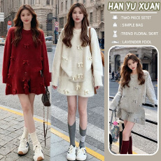 孕妇装2025新款冬装蝴蝶结半身裙套装高级感裙子秋冬季含毛领