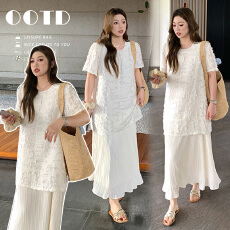 批发孕妇夏装<b class='q'>雪纺</b>提花夏天<b class='q'>连衣裙</b>宽松短袖大码压褶<b class='q'>连衣裙</b>