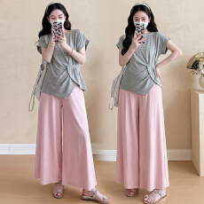 批发实拍孕妇<b class='q'>夏</b><b class='q'>装</b>套<b class='q'>装</b>两件套上衣冰凉阔腿<b class='q'>裤</b>裙<b class='q'>大码</b>时尚冰丝夏天