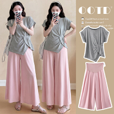 批发实拍孕妇<b class='q'>夏</b><b class='q'>装</b>套<b class='q'>装</b>两件套上衣冰凉阔腿<b class='q'>裤</b>裙<b class='q'>大码</b>时尚冰丝夏天