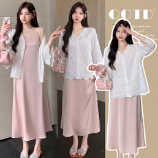 批发现~实拍2026<b class='q'>夏</b>季新款孕妇吊带连衣裙＋镂空刺绣防晒开衫