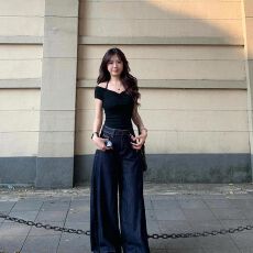 批发纯欲一字肩挂脖短袖T恤女夏季辣妹收腰紧身短款上衣