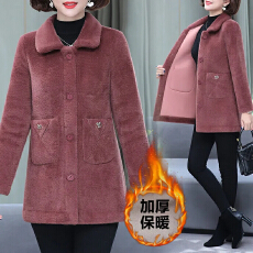 批发妈妈冬外套仿羊羔绒中长款2025新款洋气<b class='q'>中老年</b>女皮毛一体毛呢大衣