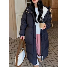 批发白鸭绒2025冬季新款韩版羽绒服女 中长款加厚连帽大码羽绒服外套