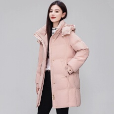 批发2025冬季新款韩版<b class='q'>羽绒服</b>女 <b class='q'>中长款</b>时尚加厚连帽棉服保暖外套