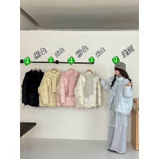 批发白鸭绒2025<b class='q'>冬</b>季新款韩系纯色立领单保暖短款羽绒服外套韩系针织帽